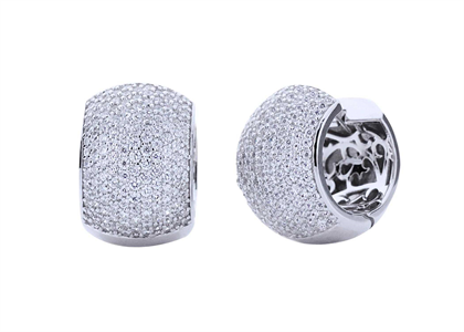 Round Cubic Zirconia Pave Set Domed Huggie Hoop Earring